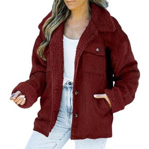 Cocila Veste Polaire &eacute;Paisse En Velours C&ocirc;Tel&eacute; Pour Femmes Couleur Unie Col Peluche Hiver Manteau Rembourr&eacute;E (Red L) Veste Cuir Noir Noir En Cuir Officier &Agrave; Capuche Homme Blazer (CHOHJIA, neuf)