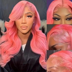 pruiken Perruque Lace Front Wig naturelle Body Wave bleu lac, cheveux naturels, pre-plucked, avec naissance des cheveux naturelle, densité 180%(Pink,22 Inch) (yichanggeng, neuf)