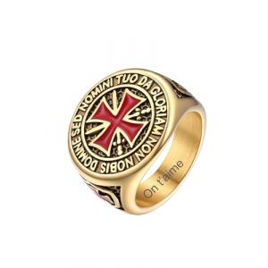PROSTEEL Bague Chevalière Croix des Templiers Homme Plaqué Or Personnalisable Taille 62 (Prosteel Jewellery, neuf)