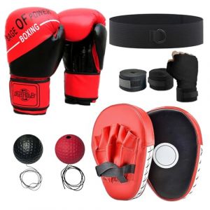 Gants d'entraînement de Boxe, Gants de Boxe Enfant avec Balle Réflexe et Bandage de Boxe, Patte d'ours Boxe Junior Boxing Mitaines de Punch Kit de Boxe pour Enfants pour MMA, Muay Thai, Taekwondo (Mirrwin, neuf)