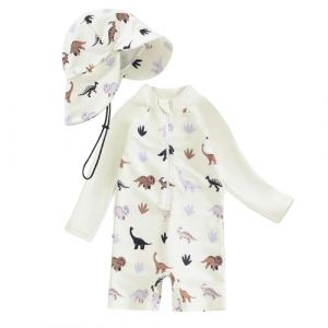 Maillot de Bain Enfant Bébé Garçon de 2 Pièces Anti-UV, Combinaison Zippé à Manches Longues Imprimé + Chapeau à Large Bord Maillot de Bain Bébé Garçon Maillots de Bain Fille (PINTUTU SEXY, neuf)