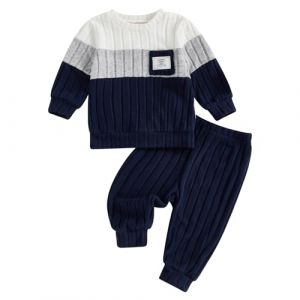 Caziffer Ensemble B&eacute;b&eacute; Gar&ccedil;on 2 Pi&egrave;ces en Patchwork Tenue B&eacute;b&eacute; Sweat &agrave; Couleur Contrast&eacute;e + Pantalon &agrave; Taille &Eacute;lastique V&ecirc;tement Naissance pour Petit Gar&ccedil;on 3 Mois-3 Ans (Bleu, 6-12 Months) (baixia, neuf)