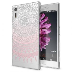 NALIA Coque Protection Compatible avec Sony Xperia XZ, Motif Housse Silicone Premium Case Smart-Phone Back-Cover Ultra-Fine Souple Gel Slim Anti-Choc Bumper Mince Etui, Designs:Mandala Pink Rose (BF-Commerce GmbH, neuf)
