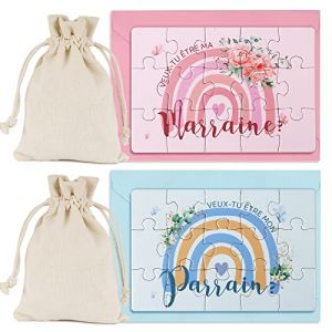2Pcs Puzzle Demande Parrain Marraine Casse Tete Idée Cadeau “Veux-tu être Mon Parrain”“Veux-tu être ma Marraine”pour Annonce Naissance Bébé Futur Parrain Marraine Baptême avec Enveloppe Sachet (guyunhong, neuf)