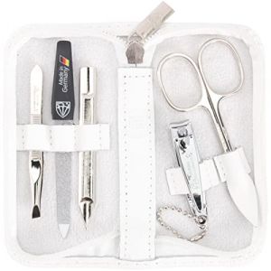 DREI SCHWERTER Germany Siena Kit de manucure 5 pièces comprenant ciseaux à cuticules, coupe-ongles, lime à ongles saphir, nettoyant pour ongles, pince à épiler, couleur cuir blanc (Drei Schwerter GmbH_1, neuf)