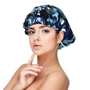 SHuWeiD Bonnet de nuit en satin imprimé camouflage bleu pour adulte, bonnet de nuit unisexe en satin, bonnet de nuit 33 cm, noir, taille unique, Noir/blanc, taille unique (Shaoshuwei002, neuf)