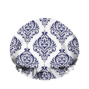 Bonnet de douche floral bleu blanc élé style damassé protection de l'environnement bonnets de bain pour cheveux pour femmes réutilisables imperméables (ruianshihuichenjiayouzhanguanliyouxiangongsi, neuf)