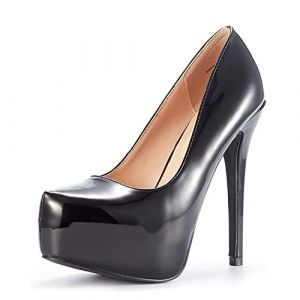 DREAM PAIRS Escarpins Femme Talon Haut Sexy, Chaussures Plateforme Élégantes à Talon Aiguille Fin, Escarpins pour Soirée, Mariage, Fête, Party,Size 40,Noir/Pat,Swan_30 (dreampairsEU, neuf)