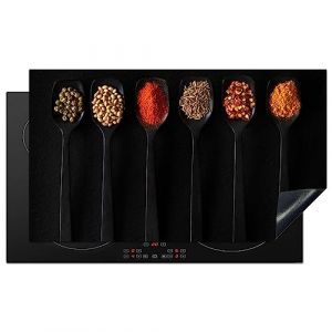 KitchenYeah&copy; Protege Plaque Tapis Pour Induction 90x52 cm Deco Cuisine Protection Vitroc&eacute;ramique Pour Cuisiniere Cuill&egrave;re - Epices - Noire - Herbes - Rustique (KitchenYeah, neuf)