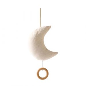 Mobile B&eacute;b&eacute; Bo&icirc;te &agrave; Musique Lune, Cloche de Lit B&eacute;b&eacute; Avec Anneau en Bois, Mobile Musical Lit B&eacute;b&eacute;, Lune en Peluche B&eacute;b&eacute; Carillons Pendentif &agrave; Suspendre, D&eacute;coration de Chambre de B&eacute;b&eacute;, Beige (iShang Direct, neuf)