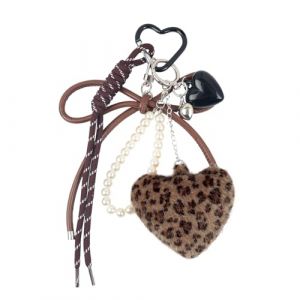 Fycyko Porte-cl&eacute;s Motif L&eacute;opard C&oelig;ur en Peluche Porte-poches pour Sac Charms Auto Porte Cl&eacute;s Peluche en Cute Forme de N&oelig;ud Mignon pour Femmes et Filles,Marron (FYCYKO, neuf)