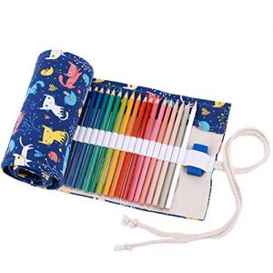 Amoyie Trousse pour 36 Crayon de Couleur, Trousse &agrave; Crayon Enroulable 36 Trous, Sac de Rangement en Tissu (Les Crayons ne sont Pas Fournis) (amoyie, neuf)