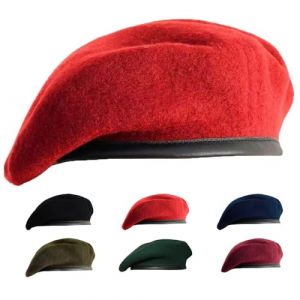 Gajaous B&eacute;rets Militaires pour Hommes et Femmes, Chapeaux de b&eacute;ret de l'arm&eacute;e en Laine et Cuir (Noir, Rouge, Vert, Bleu Marine, Vert fonc&eacute;, Rouge vin) (Gajaous, neuf)