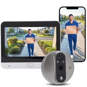 Cam&eacute;ra judas 2,4 G WiFi 2 MP Sonnette de porte avec cam&eacute;ra, &eacute;cran couleur 4,3" Sonnette sans fil avec cam&eacute;ras, sonnette de porte grand angle 160&deg; et capteur PIR, vision nocturne, vue en direct (Tianwide, neuf)