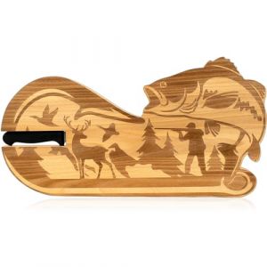 ERNESTINE - Planche &agrave; d&eacute;couper Chasse et p&ecirc;che en bois de h&ecirc;tre - Planche ap&eacute;ro chasseur et p&ecirc;che - Id&eacute;e cadeau chasse Homme - cadeau No&euml;l homme - Planches ap&eacute;ro charcuterie - Planches &agrave; saucisson (Ernestine et Castagnou, neuf)