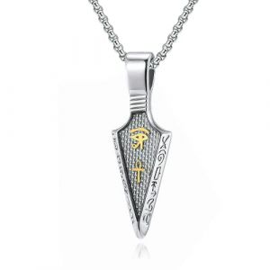 MERTTURM Collier Homme Pendentif Oeil d'Horus Croix et Symbole de Protection Homme Bijoux Acier Inoxydable+Fibre de Carbone SpearPoint avec Boîte Cadeau Or Noir, Acier Inoxydable (MUYO DIRECT, neuf)