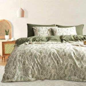 Freyamy Housse de Couette 140x200 Vert Feuilles Floral Parure de lit Adulte Enfants avec Fermeture Éclair Sets de Housse Couette Fleurie en Microfibre avec Une Taie d'oreiller 65 x 65cm Filles Femmes (Mitchell'SZ, neuf)