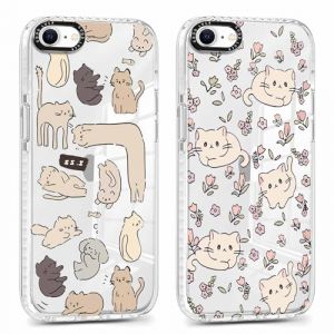 Xylota 2 Pi&egrave;ces Coque pour iPhone 8/7/SE 2020/SE 2022 4,7",Transparente Mignon &Eacute;tui avec Anim&eacute; Motif Chat, Ultra Mince TPU Souple Silicone Clair Housse Antichoc Protection Case Cover pour iPhone 7, 04 (AMCREST HOLDINGS, neuf)