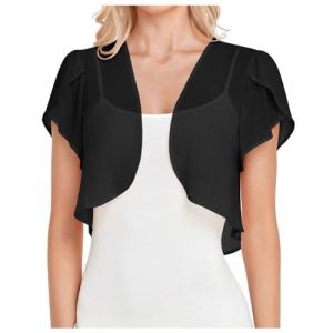 Gilet Mariage Femme Bolero Mariage Boléro Veste Courte Chic Mousseline de Soie Gilet à Manches Évasées 3/4 Boléro Cardigan Boléro Court Gilet Léger Élégant Courte Mousseline de Soie Veste (hoarse-NU, neuf)