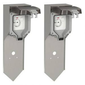 ledscom.de 2 pi&egrave;ces Colonne de Prises de Courant de Jardin POXO avec Piquet de Terre pour l'ext&eacute;rieur, IP65, 1 Fois, Acier Inoxydable, INOX/Gris, carr&eacute;, 40 cm (LEDs Com GmbH, neuf)