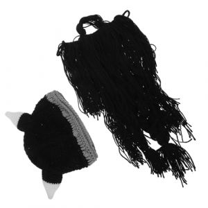 ibasenice Bonnet À Barbe Tricotée Accessoire De Costume De Viking Artificiel Barbe Réaliste Chapeau De Fête Viking Pour Homme Bonnet À Corne Noir (Yunfan YBJ, neuf)