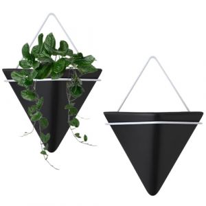 Hachera 2PCS Jardinières Suspendues en Céramique, Jardinières Murales Géométriques, Vase Planteur Suspendu, Décoration Murale Pot de Fleur, Pots Suspendus Modernes, Jardinière Triangulaire (Noir) (Lemonsearch, neuf)