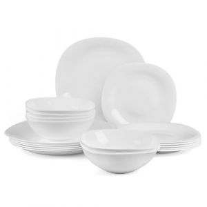 LaGlint Verre Opale Service de Table 18 Pièces pour 6 Personnes Blanche Carré, 6 Assiettes Plates, 6 Assiettes à Salade, 6 Bol à Céréale, Empilabe et Passe au Lave-vaisselle (LaGlint, neuf)