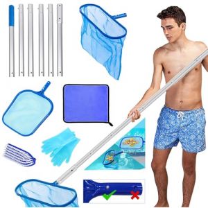 kit Nettoyage Piscine,epuisette de Fond Piscine,2 pièces epuisette Bassin pour eaux Profondes et pour Surface,Manche telescopique Piscine 2.25M,epuisette Bassin pour Piscine, étang, spas (HUOHUOHUO, neuf)