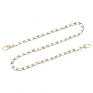 QUARKZMAN Cha&icirc;ne de sac &agrave; main, 32" Cha&icirc;ne plate en cuir et fer pour sac &agrave; main avec boucles pour sacs &agrave; bandouli&egrave;re (Sangle blanche + Cha&icirc;ne dor&eacute;e) (QUARKZMAN, neuf)