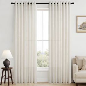 Topfinel 1pc Rideau Porte Fenetre Boheme Chic 300cm Hauteur Rideaux Voilage Beige Lin Coton Naturel Salon Moderne Chambre Adult Dressing Cuisine Porte Fenetre Translucides à Oeillets 300x240cm LxH (NoledarEU, neuf)