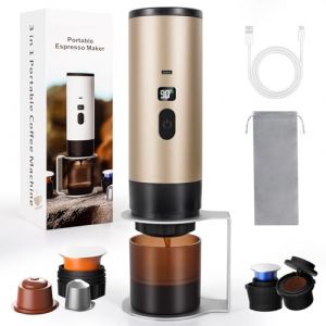 SOPPY Machine à café portable avec égouttoir à café, machine à expresso de camping, mini machine àcafé auto-chauffante, compatible avec moulu et capsules de café, champagne (XuanYi Store, neuf)