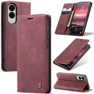 Samokor Coque pour Samsung Galaxy S25 Edge 5G Housse Cuir Premium Etui Rabat Pochette Portefeuille Fentes Cartes Magn&eacute;tique,&Eacute;tui Protection pour Samsung Galaxy S25 Edge 5G,Vin Rouge (Haoxin20, neuf)