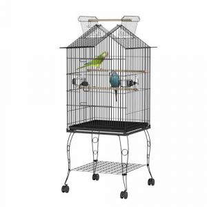 UISEBRT Cage &agrave; oiseaux avec support et roues - Grande voli&egrave;re en m&eacute;tal pour finches, canaris, perruches Noir (Type B, 55x55x145cm) (Danyang Home, neuf)
