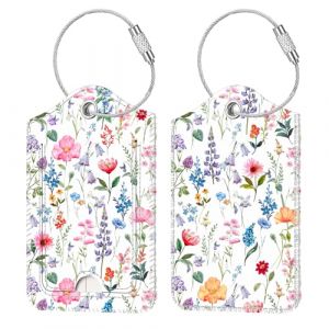 FINTIE &Eacute;tiquette de Bagage en Simili Cuir, [Lot 2] &Eacute;tui d'ID avec C&acirc;ble en Acier Inoxydable et &Eacute;tiquette d'adresse pour Valise de Voyage, Fleur de R&ecirc;ve (Fintie EU, neuf)