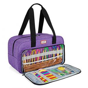 CURMIO Sac de rangement de fil, sac fourre-tout &agrave; tricoter pour crochets, projet de tricot et accessoires, id&eacute;al pour les d&eacute;butants au crochet et les amateurs de tricot, sac uniquement, Violet (KUNBO EU, neuf)
