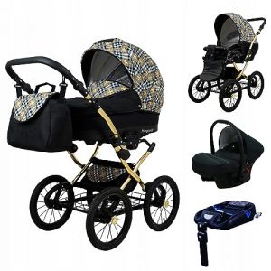 BabyLux® Enfant Poussette Combinée Set 4 en 1 - Margaret Gold - incl. Nacelle, Canne, Siège de voiture, ISOFIX Base - Siège Auto - Landau Bébé - avec Sac à langer, Habillage pluie etc. (BabyLux-shop, neuf)