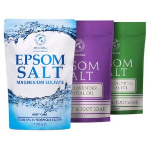 Sel de Bain Epsom Set 3х1000 g - Sel de Bain Epsom - Sel Epsom avec Huile Essentielle de Eucalyptus & de Lavande - Sels d'Epsom Purs - Beauté - Soin du Corps - Soin de la Peau - Relaxant - Détente (AROMATIKA trust the power of nature, neuf)