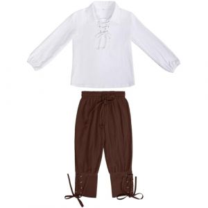 Generisch Ensemble médiéval pour garçon, chemise, pantalon de cheville, costume d'Halloween pour enfants, haut et pantalon jacobites écossais pour garçon, costume festif 98, marron, 6-8 ans (bashfulsert, neuf)