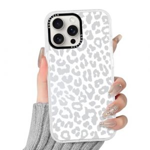 Yirlbey L&eacute;opard Coque pour iPhone 15 Pro Max, Aesthetic Vache Motif &Eacute;tui Vache Design Housse pour Filles, Transparente Silicone Cover Antichoc Anti-Rayures Case pour iPhone 15Pro Max 6,7", Blanc (XUPINBO, neuf)
