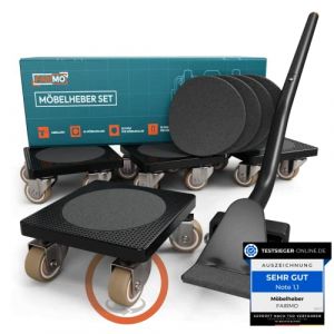 Leve Meuble innovant pour Meubles Lourds FAIRMO - 4 Chariots de Transport et 1 l&egrave;ve-Charge (avec Patins antid&eacute;rapants) - roulettes pour Meubles Lourd en TPE - deplace Meuble Lourd sans Effort (FAIR-MO, neuf)