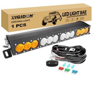 RIGIDON 1x 22 Pouces 63cm 120W Barre de Led 4x4 avec 12v faisceau de c&acirc;blage kit, Barre lumineuse led pour offroad V&eacute;hicules Voiture camions ATV, Ambre blanc feu antibrouillard, 2 ans de garantie (Sanyue-EU, neuf)