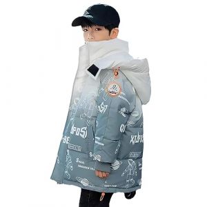 linboo Doudoune Enfant Garçon Manteau Rembourré d'Hiver Blouson Matelassé Chaud Veste à Capuche Mode Parka Imprimé de Lettre, Blanc Dégradé, 9-10 ans (TBONBON-EU, neuf)