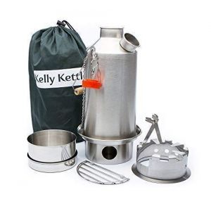 Kelly Kettle & Camp Poêle Ensemble: Includes.New Modèle Acier Inoxydable' Base '1.6 litres Bouilloire® + Vert Sifflet (Remplace The Orange Bouchon) + Hobo + Cook Set (Tout INOX) Camping (Kelly Kettle Company, neuf)