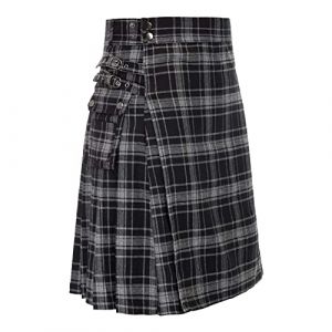 Kilt écossais pour homme, gothique cargo, jupe plissée pour homme, jupe vintage médiévale, cerf écossais traditionnel, denim noir, tartan irlandais, kilt moderne, S gris., L (Aigdgoog, neuf)