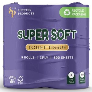 Success Products Lot de 9 rouleaux de papier toilette 3 plis, ultra doux et r&eacute;sistant, luxueusement doux et doux pour la peau, sans rin&ccedil;age et doux, absorbant, 300 feuilles par rouleau (violet) (Success Products Limited, neuf)