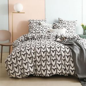Freyamy Housse de Couette 240x260cm+2 Taie d'oreiller 65x65cm Coeur Imprimé Blanc Gris Parure de lit 2 Personnes Adulte Motif du Cœur Sets de Housse Couette en Microfibre avec Fermeture Éclair (Mitchell'SZ, neuf)
