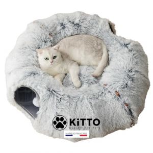 KITTO - Tunnel Chat - Panier avec Coussin lit - Cabane, Niche pour Chats Moelleux - Tunnel modulable : Rond, serpentin - Convient pour Chat XXL, Petit Chien, Lapin, Furet - 12 Attaches en Bois (KITTO FR, neuf)