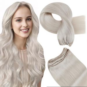 Hetto Extension Tissage Cheveux Naturel Blonde 40cm 80g Tissage Natural Cheveux Humain Blond Platine Double Trame Lisse #60 (Hetto FR, neuf)