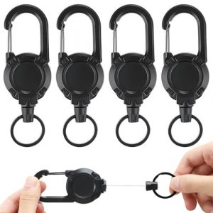 Arvoni 4 Pièces Porte Clé Retractable, Porte Badge Enrouleur avec Câble en Acier de 60cm, Durable Porte Clef Extensible, Porte Clef Enrouleur pour D'Identité, Porte Cartes (XingJiaHongSheng, neuf)