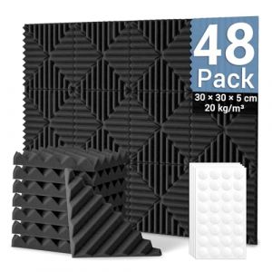Ohuhu 48 Pi&egrave;ces Triangle Panneaux de Mousse Acoustique, 30x30x5 cm Panneau Absorbant Acoustique Sup&eacute;rieure panneau absorbant acoustique de mousse acoustique pour studio, Acoustique Mousse Panneaux (TSMART, neuf)